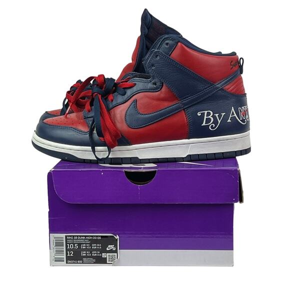 Nike x Supreme Dunk SB High "By Any Means" Red/Navy size 10.5 Style DN3741-600 - Picture 1 of 16